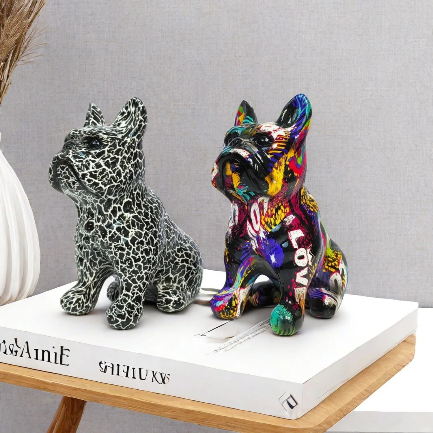 Cute French Bulldog Home Decoration, Handcrafted Resin Sculpture for Desk and Shelf Display