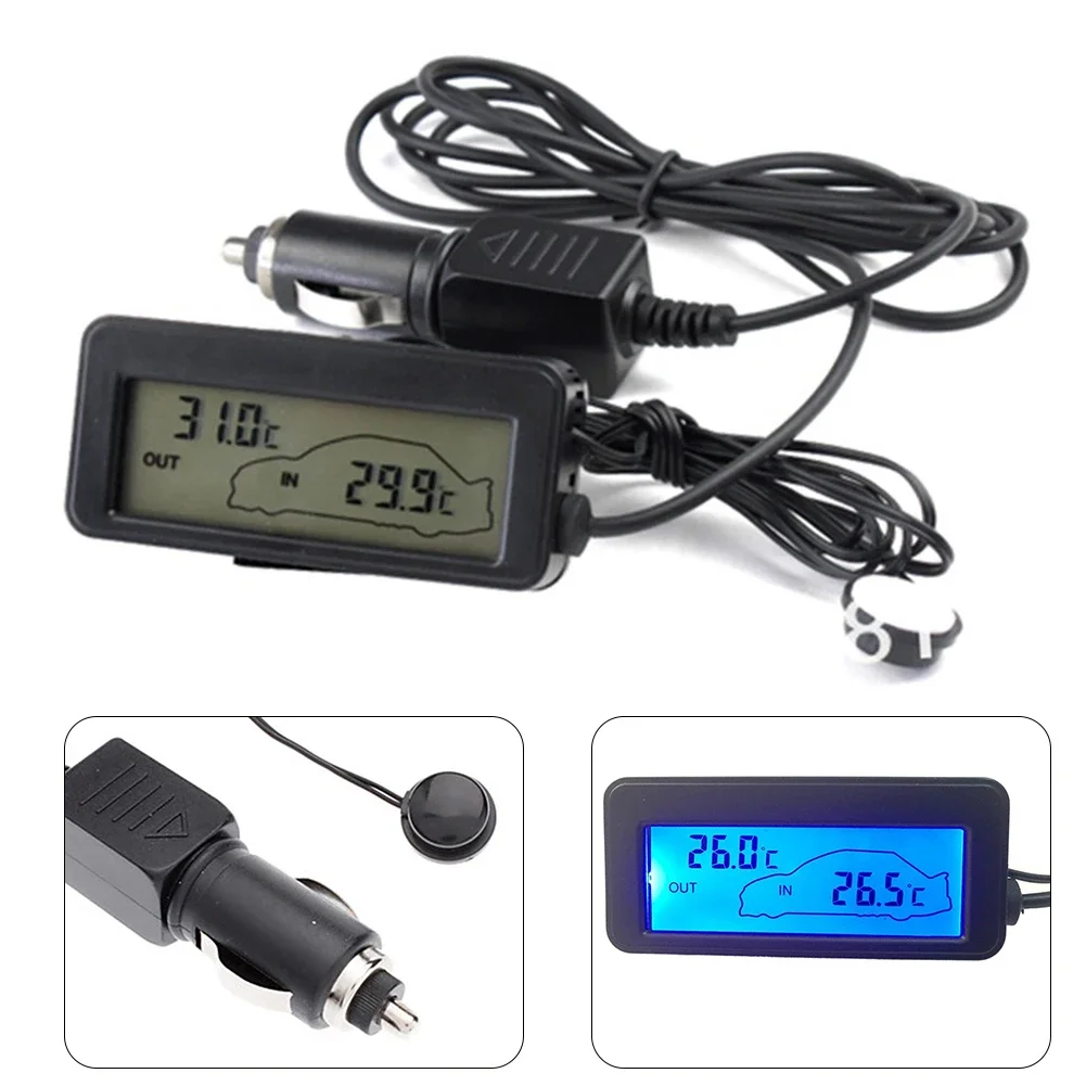 Car Thermometer 12v Digital Backlight LCD Car Inside And Outside Backlit Mini Thermometer Vehicle Display