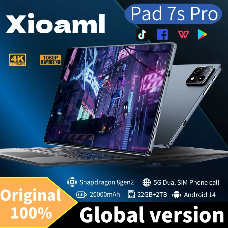 2025 New Original Global Edition Tablet PC Pad 7S Pro Snapdragon 8gen2 Android 14 HD 4K 22GB+2TB 5G Tablet Dual SIM WIFI tablet