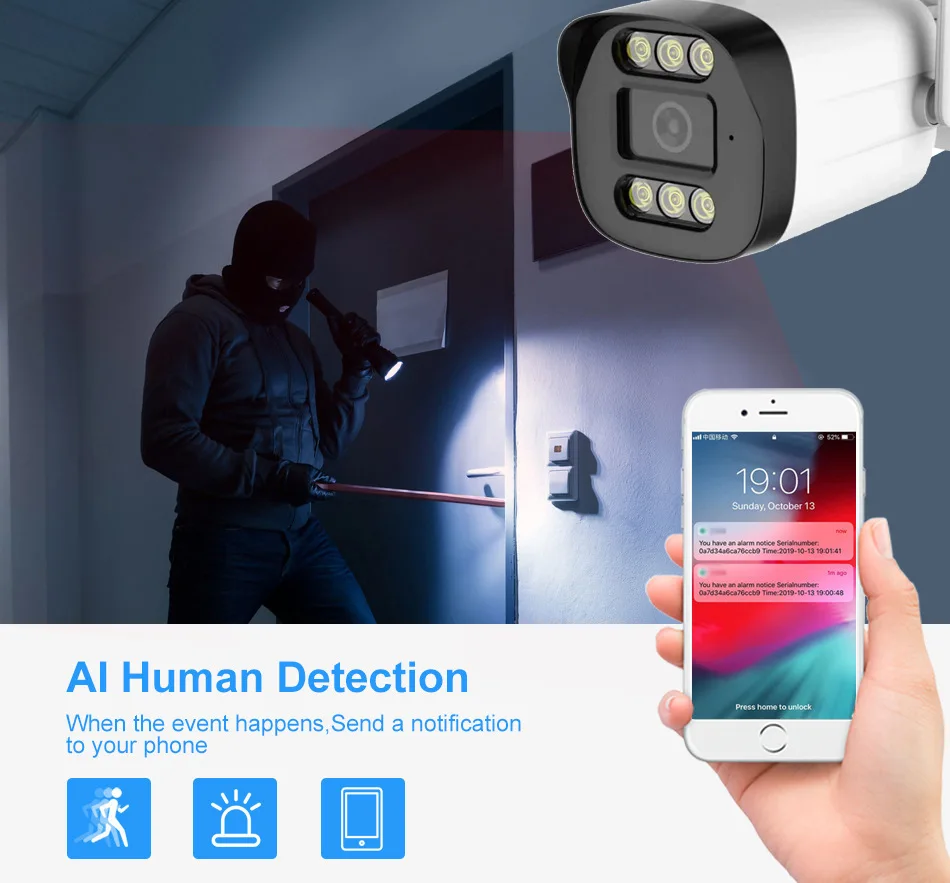 

3MP 1296P Eseecloud APP Full Color Wireless WIFI IP Bullet Camera AI Humanoid Detection Home Security CCTV Monitor