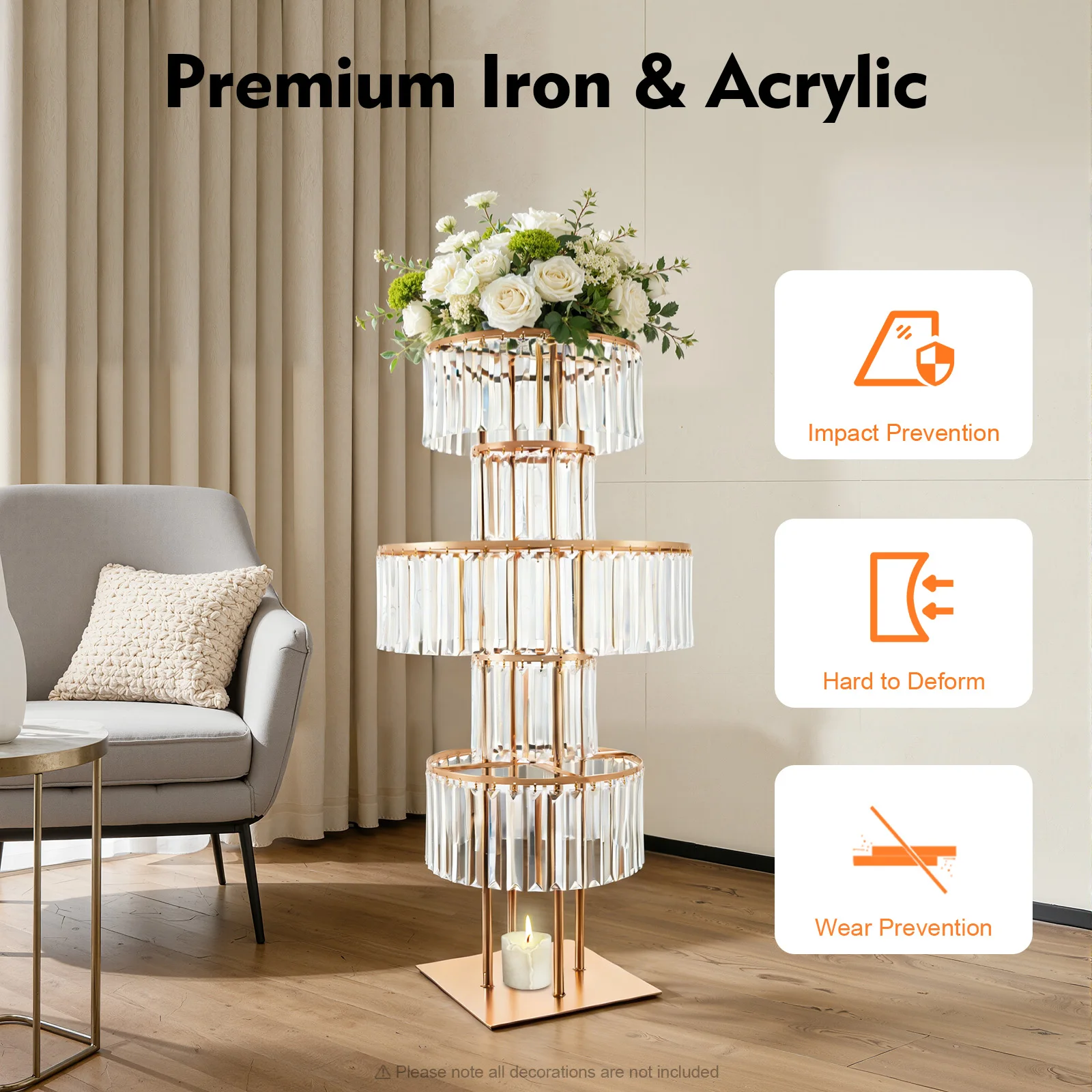 

Flower Stand Holder, 2 Pcs Crystal Plant Stand 5 Tier Gold, Metal Square Base Decor for Wedding Party Home Garden Centerpiece