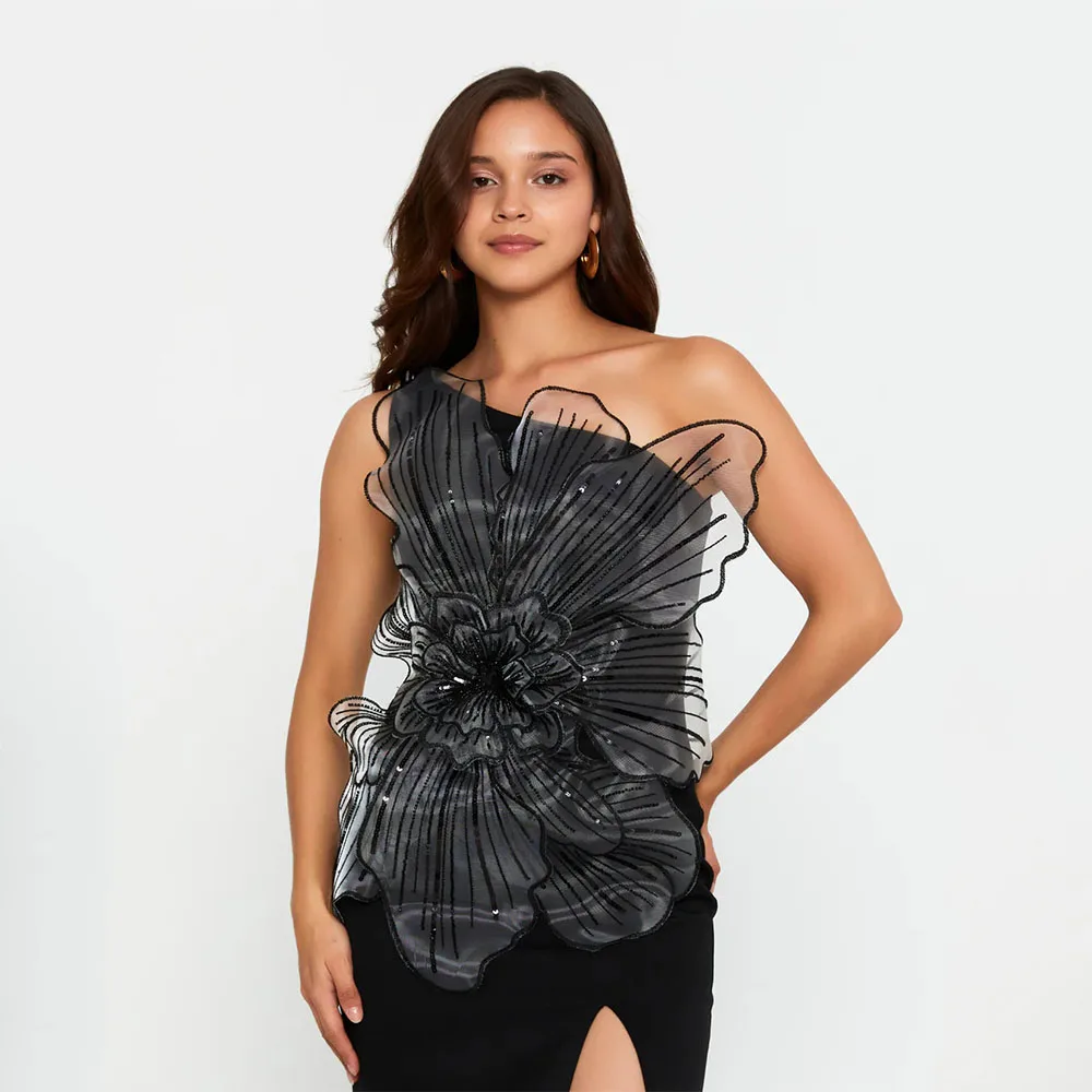 

Индивидуальные современные стильные джерси с цветочными блестками, длинные платья трапециевидной формы на одно плечо, платья на заказ, модные размеры, доступны