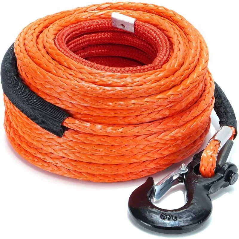 

Synthetic Winch Rope Cable Kit: 1/2" x 100 ft 32000lbs Winch Line Cable with Protective Sleeve + Winch Hook for 4WD Off Road