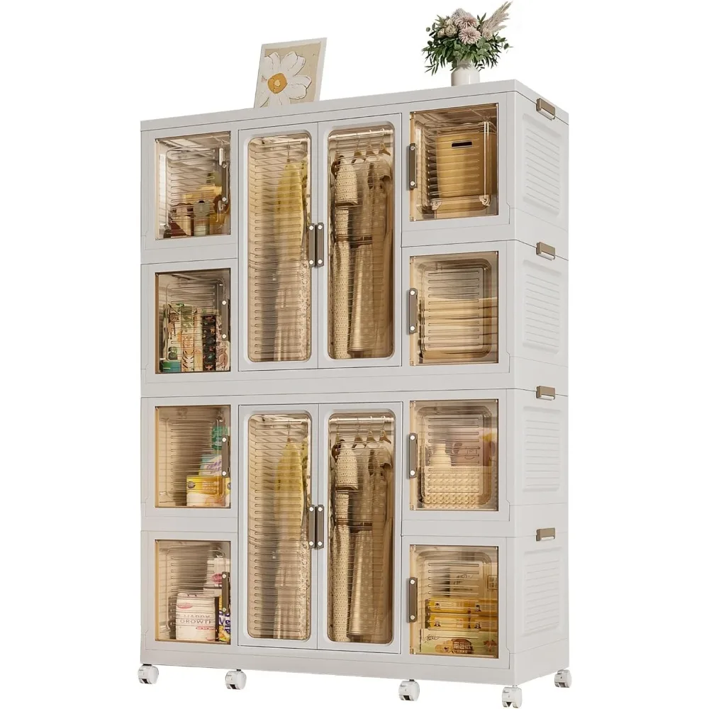 

Portable Wardrobe Closet Storage Organizer for Clothes, Plastic Collapsible Closet Organizer with Magnetic Transparent Door, 8 C