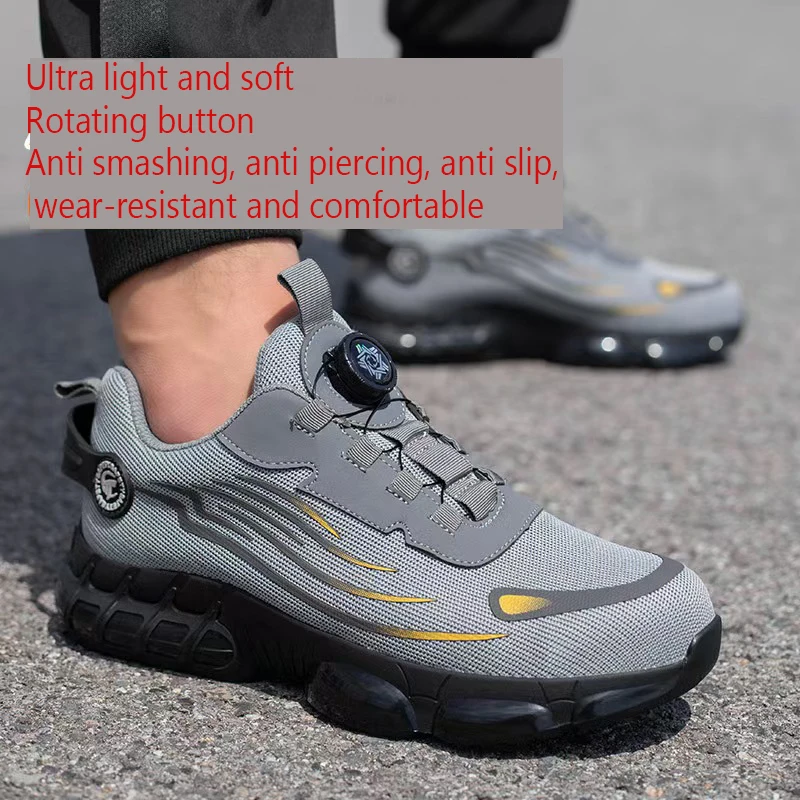 Cross Border Labor Protection Shoes Anti Smashing Anti Piercing Rotating Button Steel Toe Lightweight Wear-resistant Work Shoes