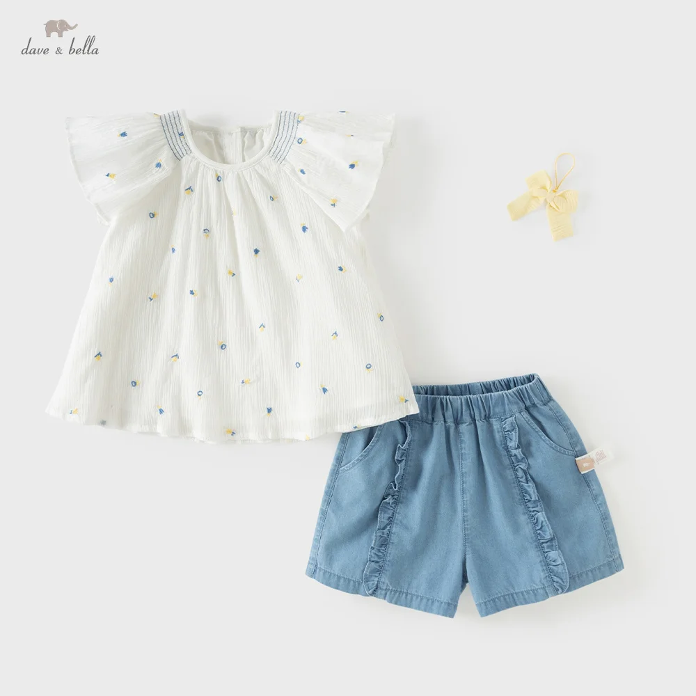 

Комплект джинсовых шорт Dave Bella для девочек: летние хлопковые рубашки, эластичные брюки, детские топы, крутые повседневные брюки DB2261345