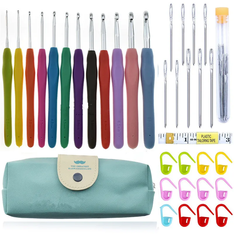 30/35/41Pcs Crochet Hooks Set with Storage Bag Knitting Needles Set DIY Needle Arts Craft Scissors Stitch Markers Sewing Tools