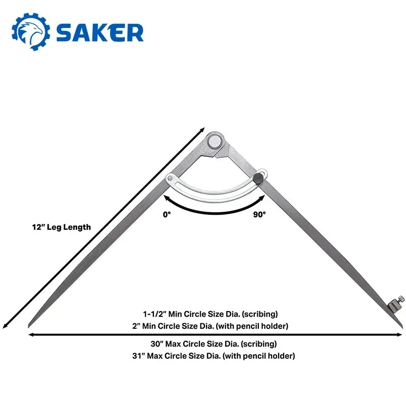 Steel Wing Divider Pencil Marking Compass-Circle Adjustable Scriber  For Measuring Diameters Angles Draw Circles Arcs Carpenter