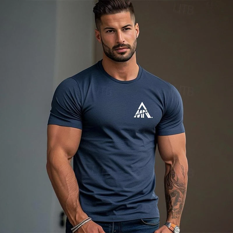 Minimalist Men's Solid Color T-Shirt Top Oversized Fitness Muscle T-Shirt Apparel Casual O-Neck Short Sleeve Clothing Menswear