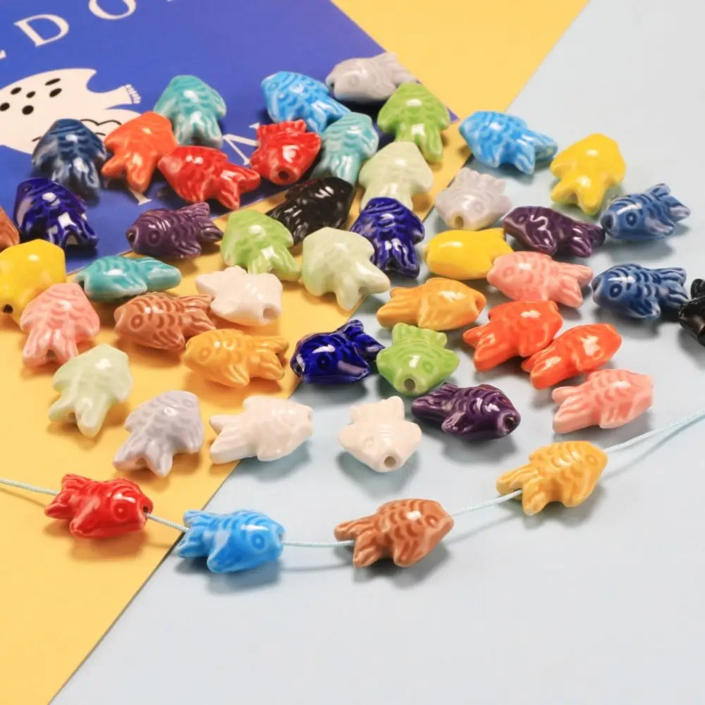 10pcs Handmade Craft Fish-shaped Bead Ceramic Fresh Color Ceramic Spacer Loose Beads DIY Accessories Necklace Earrings