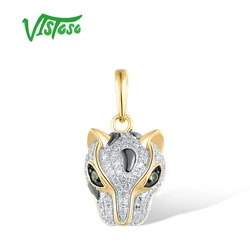 VISTOSO Real 14K 585 Yellow Gold Leopard Pendant For Women Sparkling Diamond Green Garnet Delicate Wedding Party Fine Jewelry