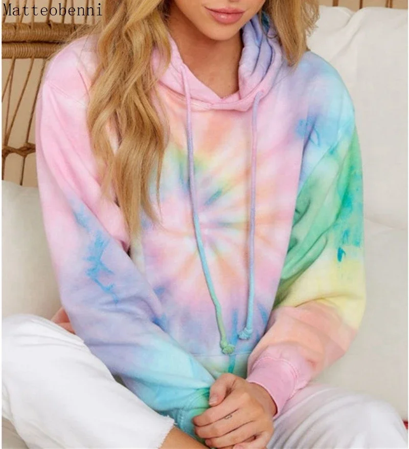 Women Tie Dye Hoodie Sweatshirts Autumn Long Sleeve 2020 Oversize Ladies Pullovers Casual Loose Pocket Hooded Shirt Streetwear