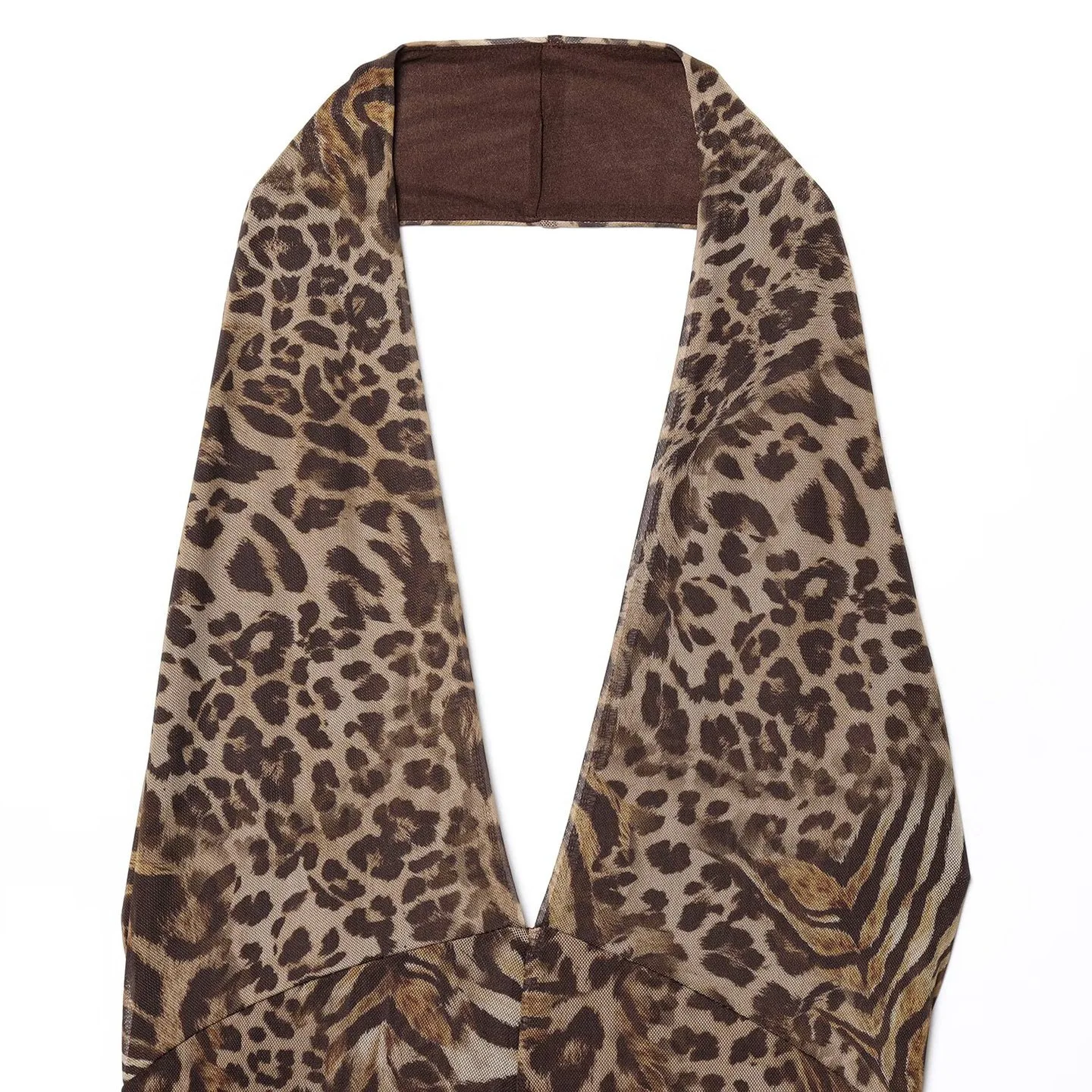 European and American new women's clothing animal pattern printed silk mesh neck collar jumpsuit