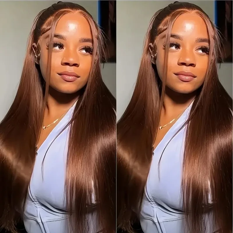 

#4 Brown Body Wave Glueless Wigs 250% Chocolate Brown Body Wave Brazilian Virgin Human Hair Wigs 13x6 Melt Skin HD Lace Front Wigs Chestnut Brown Body Wave HD Lace Wigs For Women 28inch Body Wave Colored Wigs Pre Plucked Pre Bleached