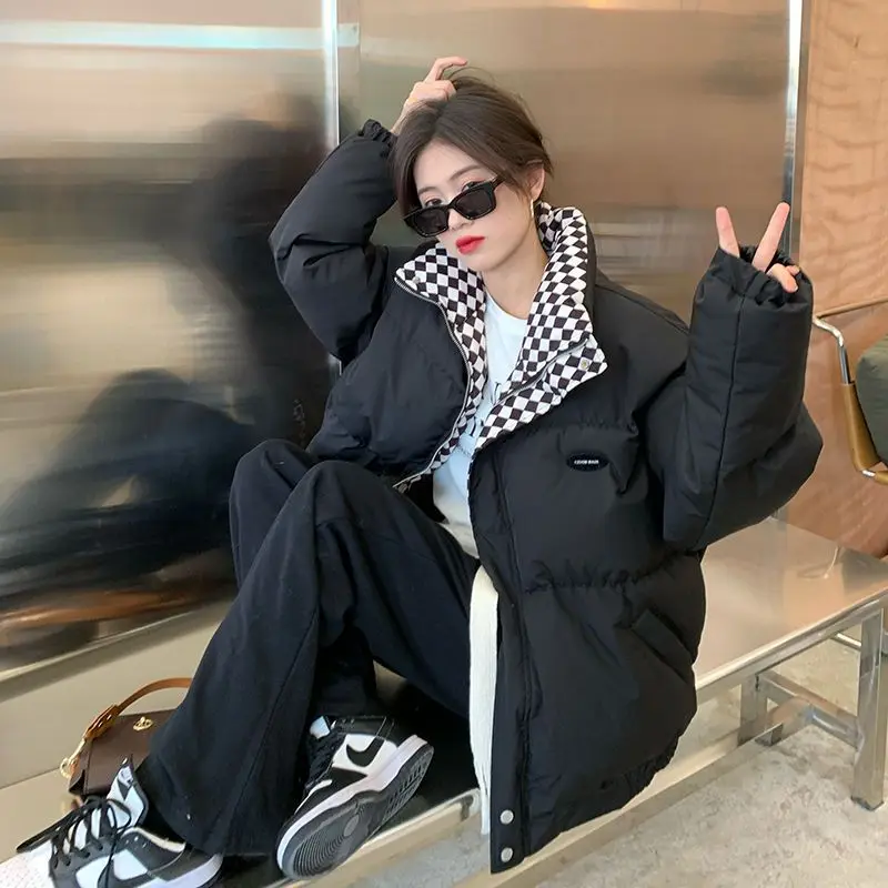 새로운 겨울 다운 코튼 자켓 여성 지퍼 느슨한 패딩 코트 여성 솔리드 두꺼운 따뜻한 퍼퍼 파카 자켓 블랙
