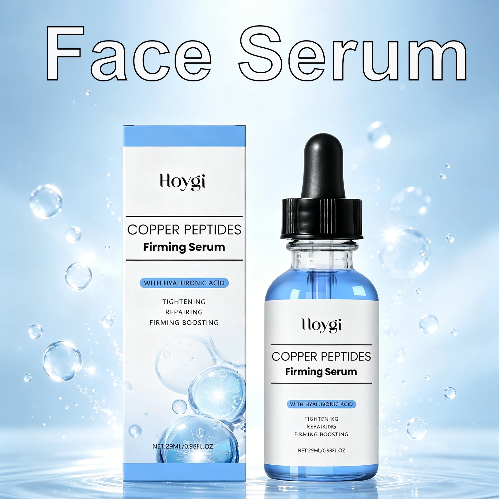 Suero Facial con Péptidos de Cobre, Reafirmante, Lifting, Ácido Hialurónico, Repara la Piel Dañada, Reduce las Líneas Finas, Mejora la Flacidez, Calmante, 30 ml