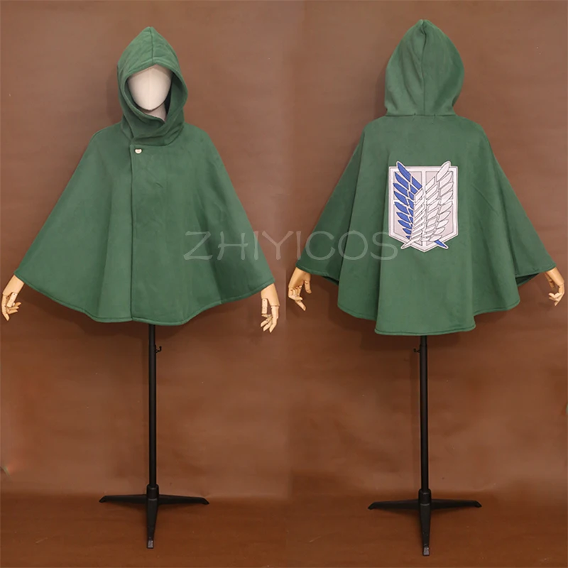 Attack on Titan Shingeki No Kyojin Survey Corps Cloak Levi Eren Cosplay Props Embroidery Green Cotton/Thickiy Ronior Hooded Cape