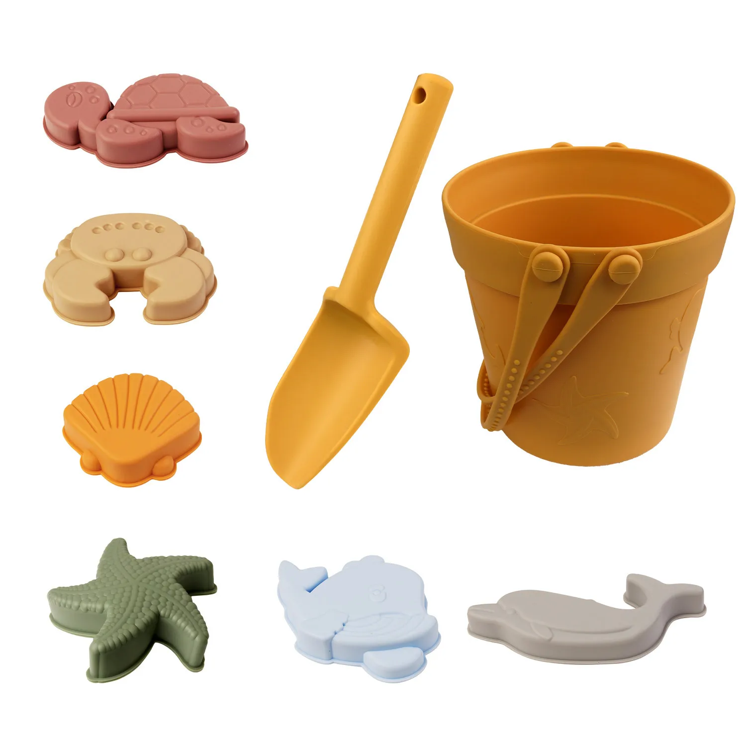 Silicone Beach Toy Set Interactive Parent-Child Animal Sand Shovel Bucket Full Set Fork Sifter Durable Children's Play Tools