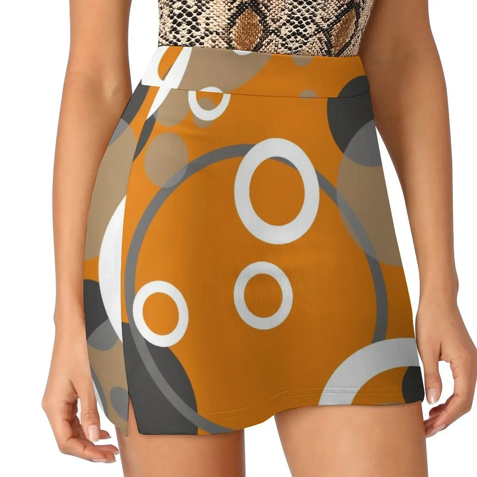 Kopie von Kopie Geometric Design with circles black orange Mini Skirt Woman short skirt skirt sets