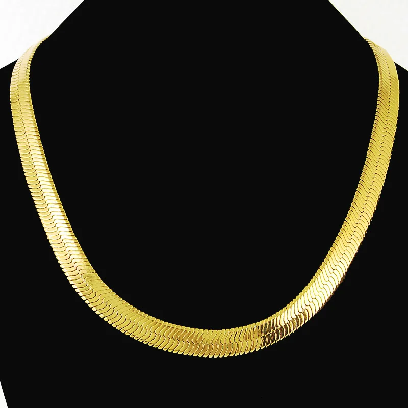 

Men's 24K Gold (AU999) 10mm Flat Snake Necklace | Gold-inlaid snake eyes, hammered texture with adjustable gold chain