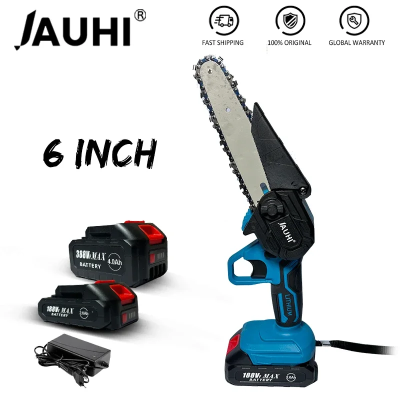 JAUHI 3500W 6Inch Electric ChainSaw Rechargeable Saw 40000RPM Cordless Chain Saw Wood Power Tools For Makita 18V Battery