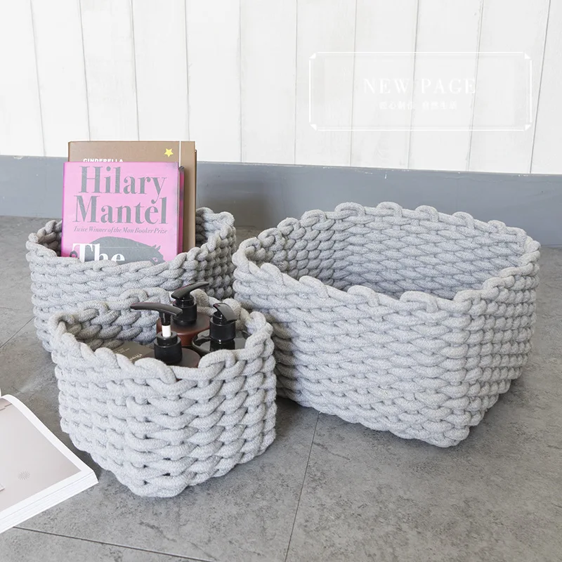 Hand-woven Thick Cotton Rope Storage Basket Nordic Large Capacity Baby Toy Clothes Sundries Desktop Organizer Debris Storage Box