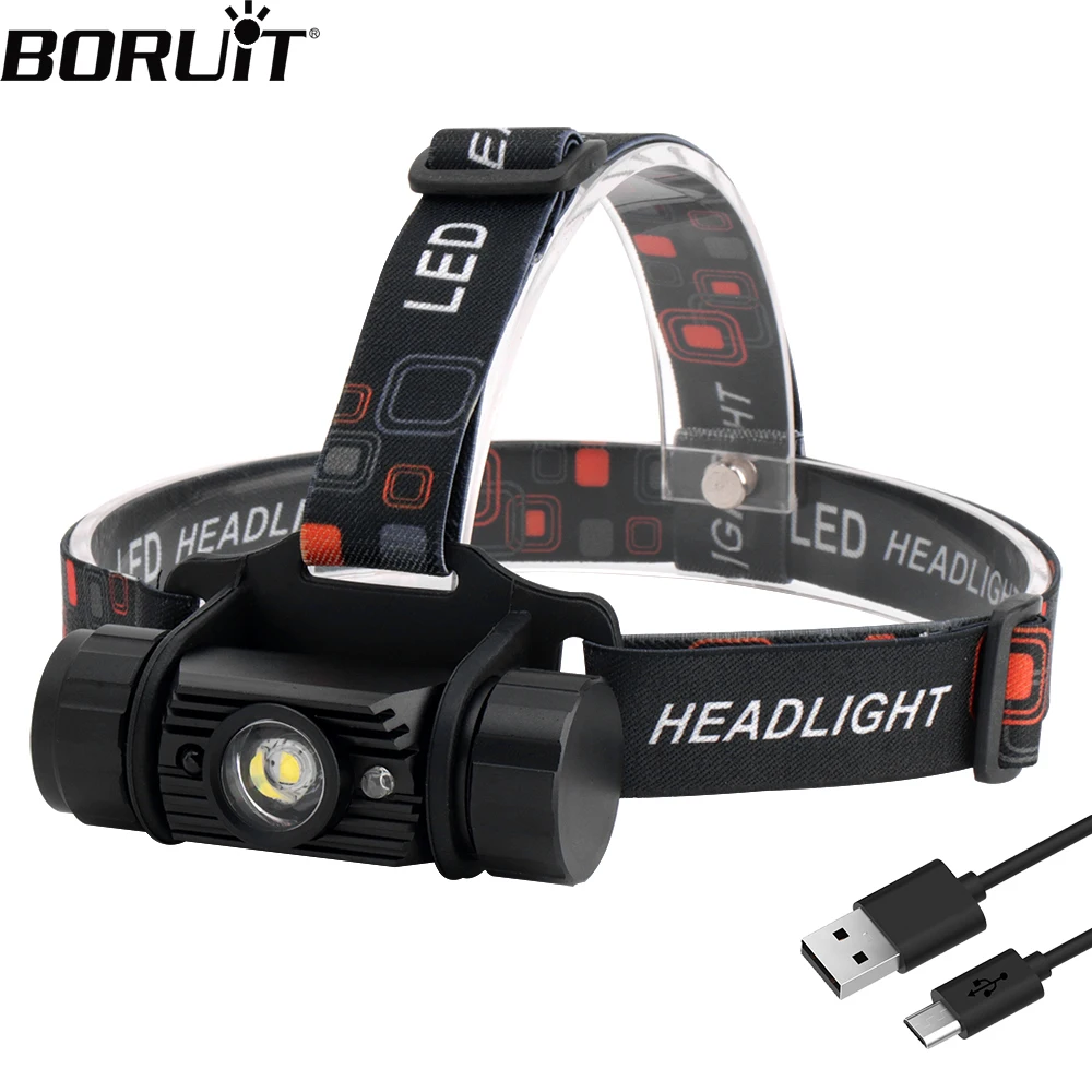 BORUiT Motion Sensor LED Mini Headlamp Powerful Type-C Rechargeable Headlight Waterproof Head Torch Fishing Hunting Lantern