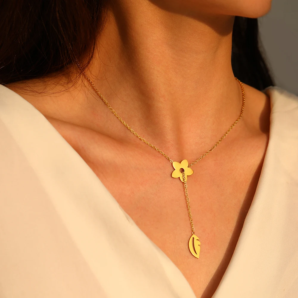 

Ожерелья из нержавеющей стали, изысканные подвески в виде цветов, Листьев, эстетическое ожерелье-цепочка на свитер, модное ожерелье для женщин, ювелирные изделия, Новинка