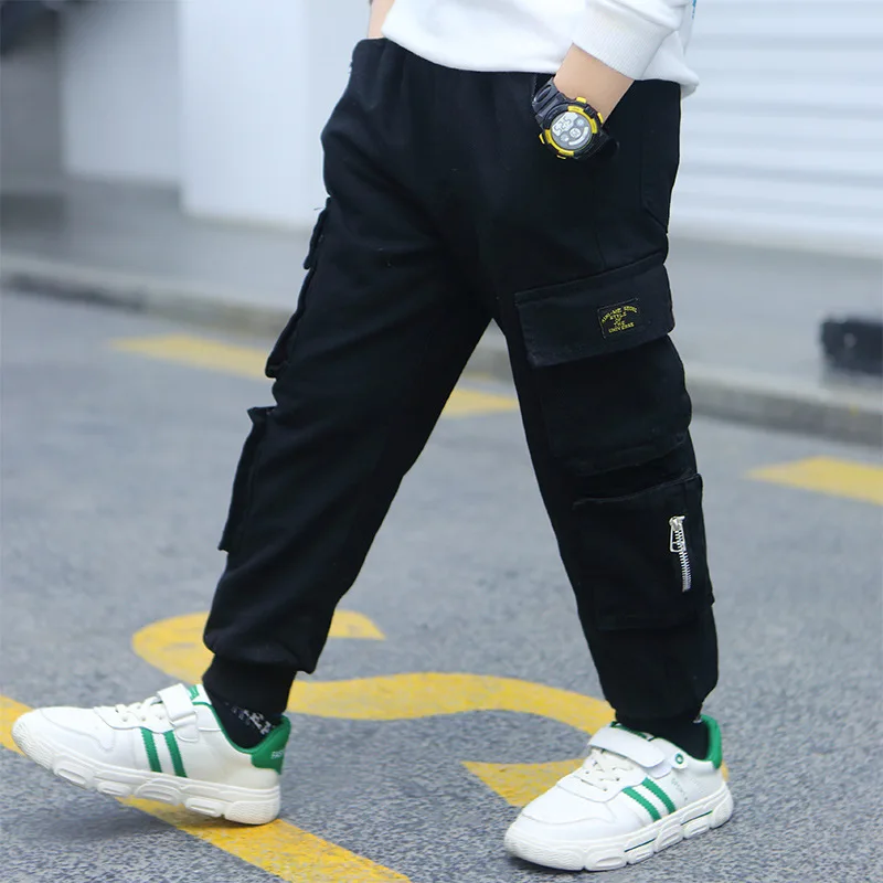 Boys Cargo Pants Spring Streetwear Jogger Sweatpant Trousers Teenage Kids Elastic Waist Long Pants for Children 10 to 12 Years