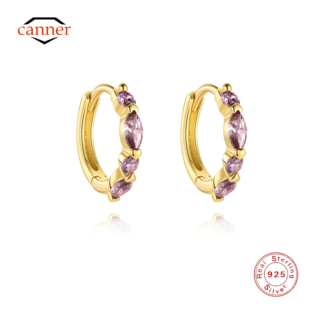 

CANNER 925 Sterling Silver Purple Horse Eye CZ Hoop Earrings For Women Ins Classic Cute Elegant Earrings Fine Jewelry Gifts