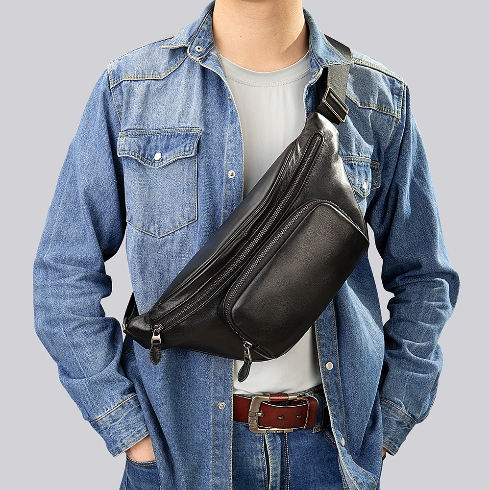 MVA Waist Pack Male Fanny Pack Man Waist Bag Men Shoulder Bags Travel Black Leather Men\'s Belt Bag Men New 허리가방 힙색 heuptas heren