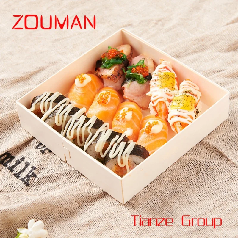 Custom , Disposable Wooden Food Packaging Take Away Fruit Sushi Salad Wooden Box