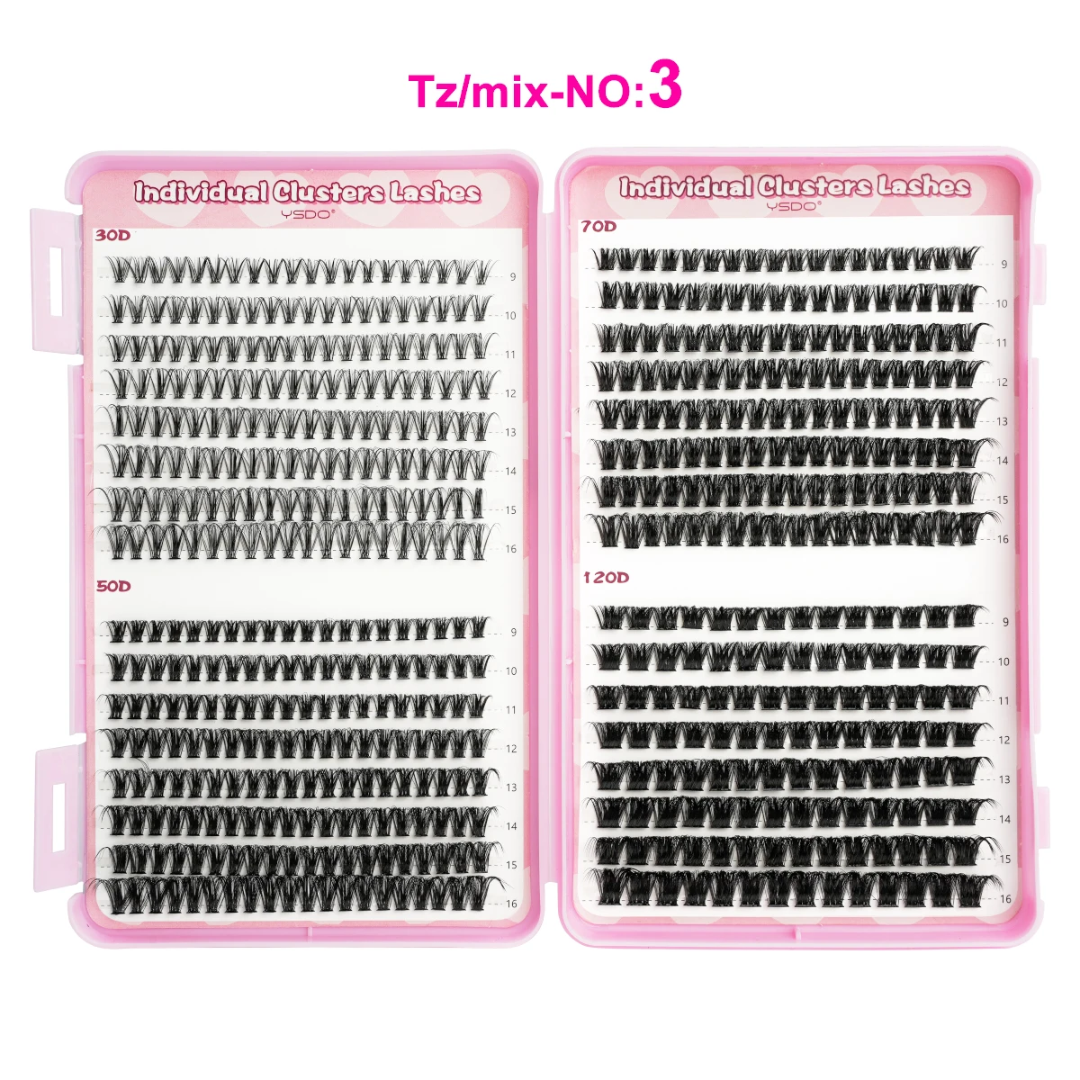 YSDO DIY Wimpernverlängerungsset 14/32P Einzelwimpern-Set Cluster D Curl 9-16mm Mix 30D-120D Wimperncluster mit Bindung und Dichtung – Detail 2