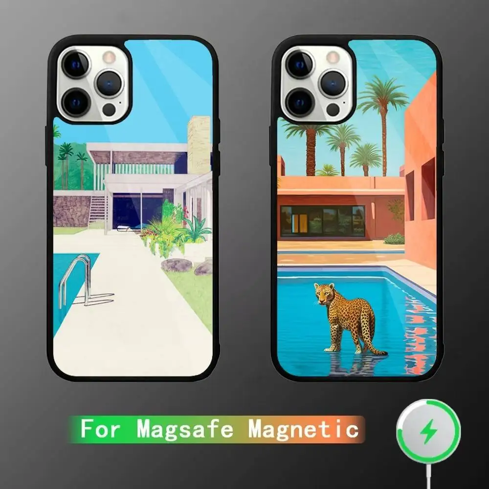 

Art D-David Hockney paint Phone Case For iPhone 16,15,14,13,12,11,Pro,Max,Plus,Mini,SE New Magsafe Magnetic Wireless Charging