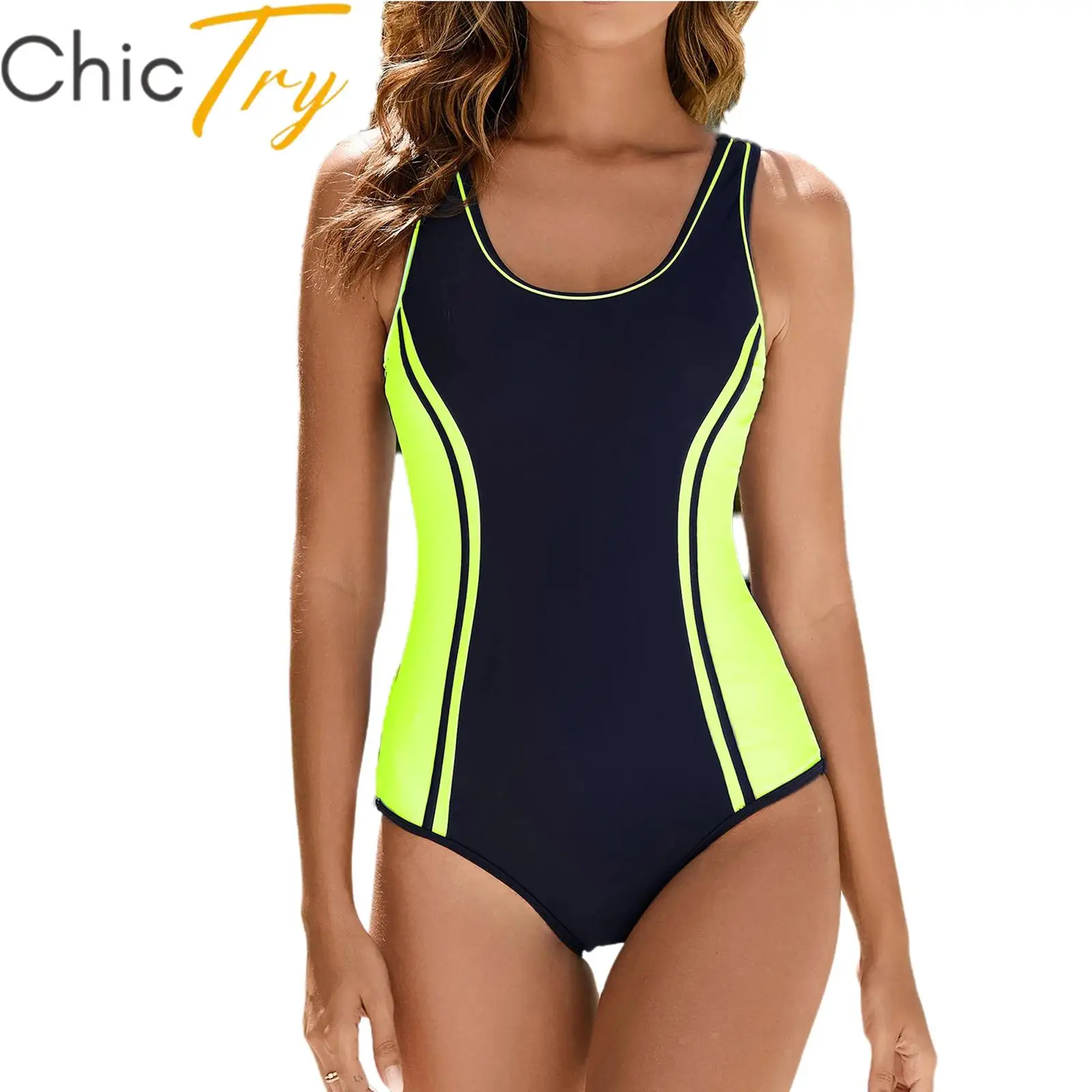 

Womens Swim Leotard One Piece Swimsuit Swimming Bodysuit Swimwear Sleeveless Cutout Back Unitards with Removable Chest Pads