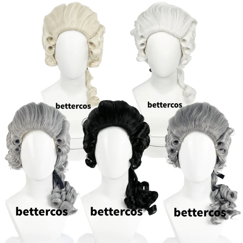 Perruques de Costume bouclées baroques de juge d'avocat de haute qualité, perruque de Cosplay synthétique longue blonde historique de luxe pour Halloween + bonnet de perruque