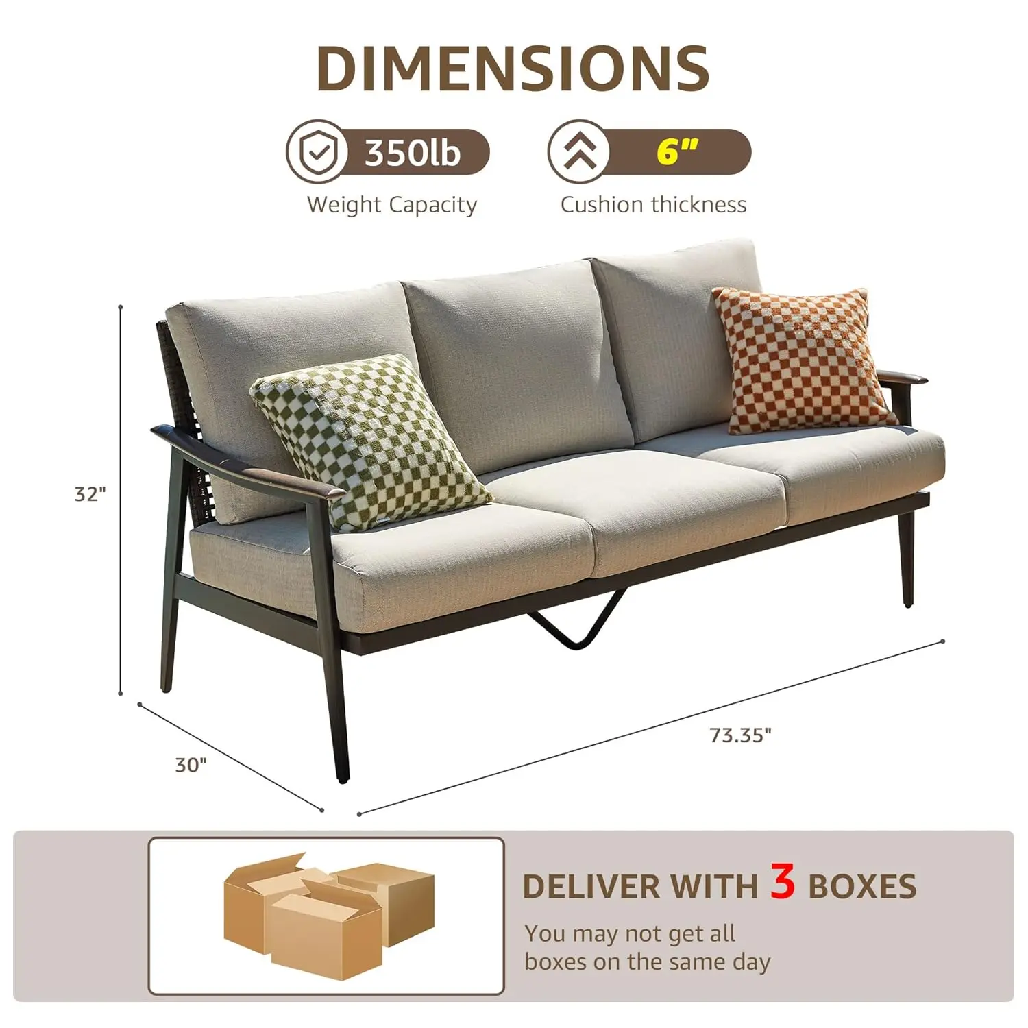 

Садовый диван-кресло для улицы, металлическое кресло с плетеной спинкой и подушкой 6 дюймов, для использования в помещении, на веранде, под заказ