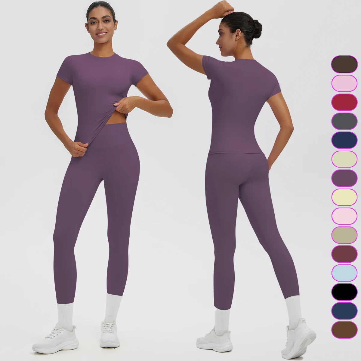 2PCS Woman Sports Fitness Clothing Yoga Set High Strength Sports Running Short Sleeve T-Shirt Summer Quick Drying Legging Pants