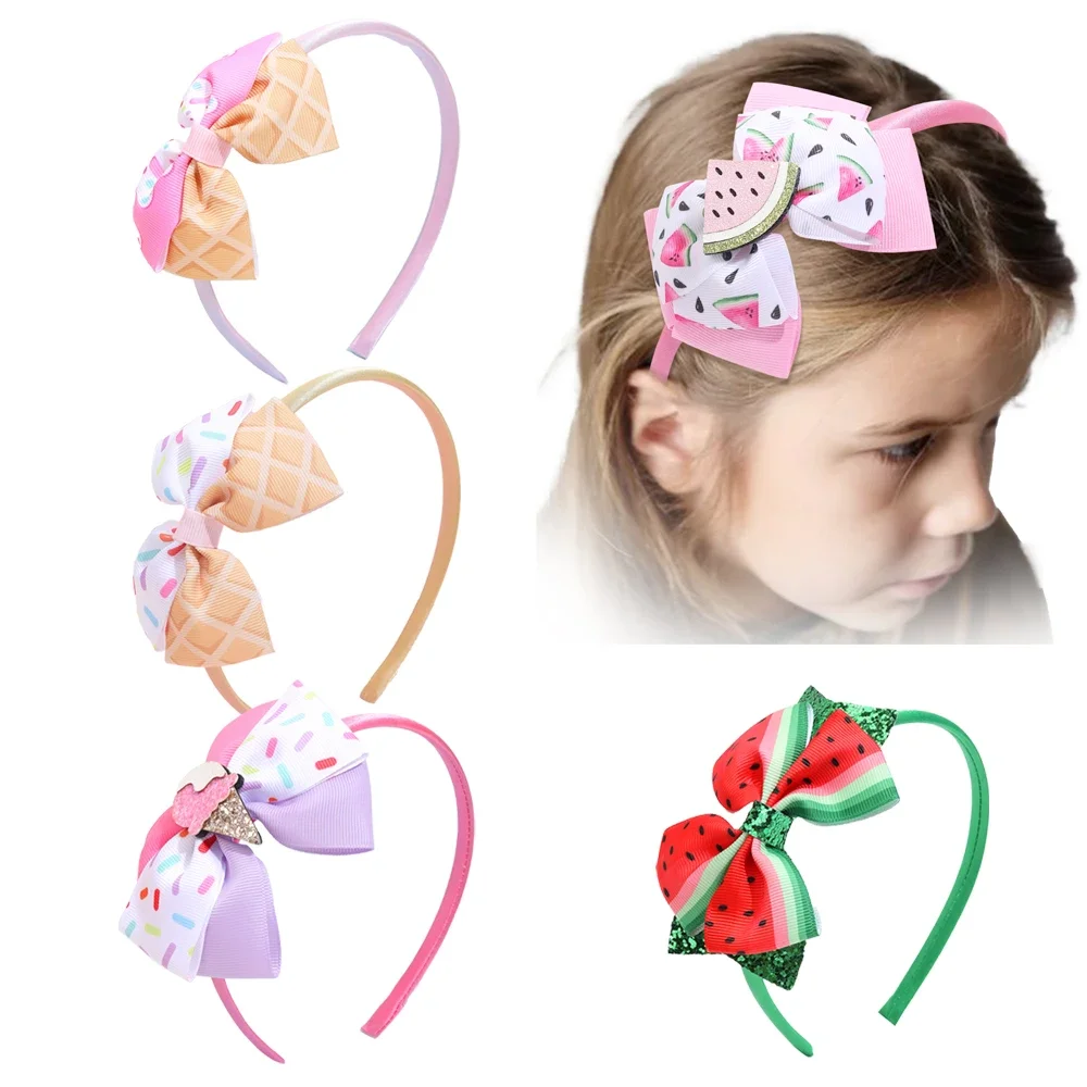 ncmama Sweet Girls Fruits Hairbands Fashion Watermelon Ice Cream Printed Headband Hair Hoop Princess Headwear Hair Accessories