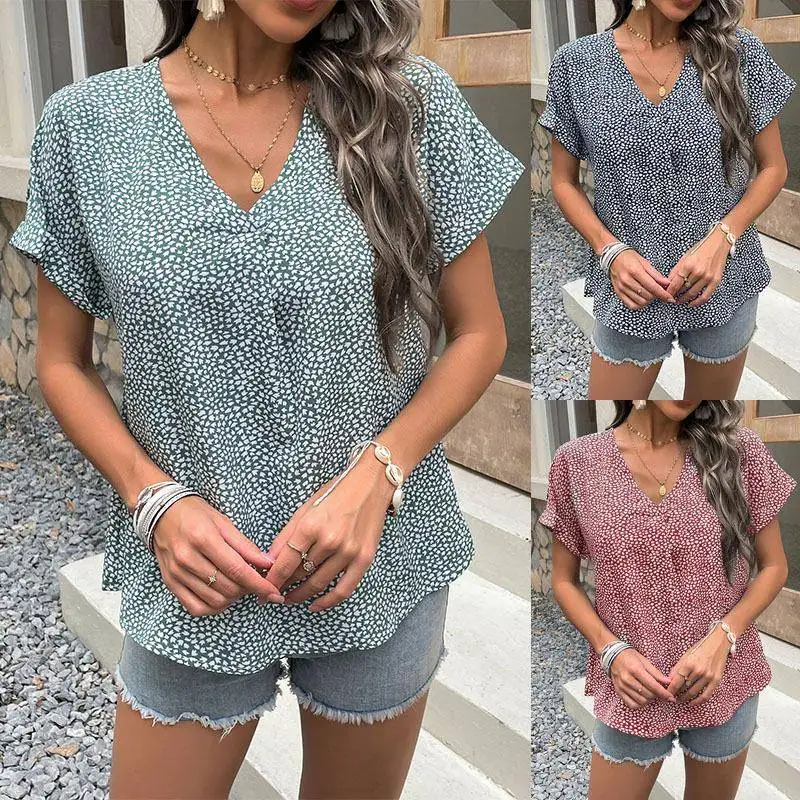 

Elegant Style Women's Short Sleeve Printed Pullover Shirt Summer New Arrival by Baifenzhiyi Cross-Border Fashionable Top