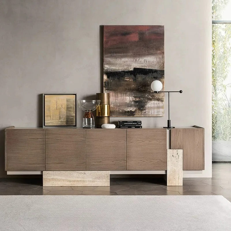 Modern simple travertine foot dining side cabinet household light luxury locker TV side cabinet