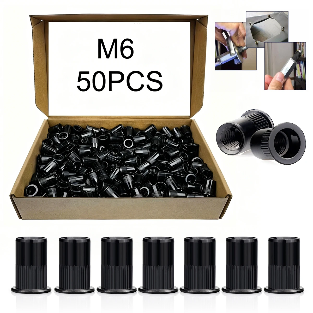 50PCS Color Zinc/Black Zinc Rivet Nut Set M6M8 Airplane Box Packaging Hardware Tools for DIY Projects