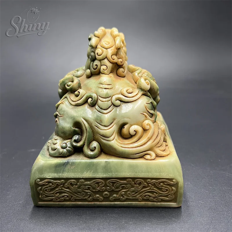 Chinese Dragon Statue Figurine Man-made Stone Imperial Jade Seal Crafts Home Decoration