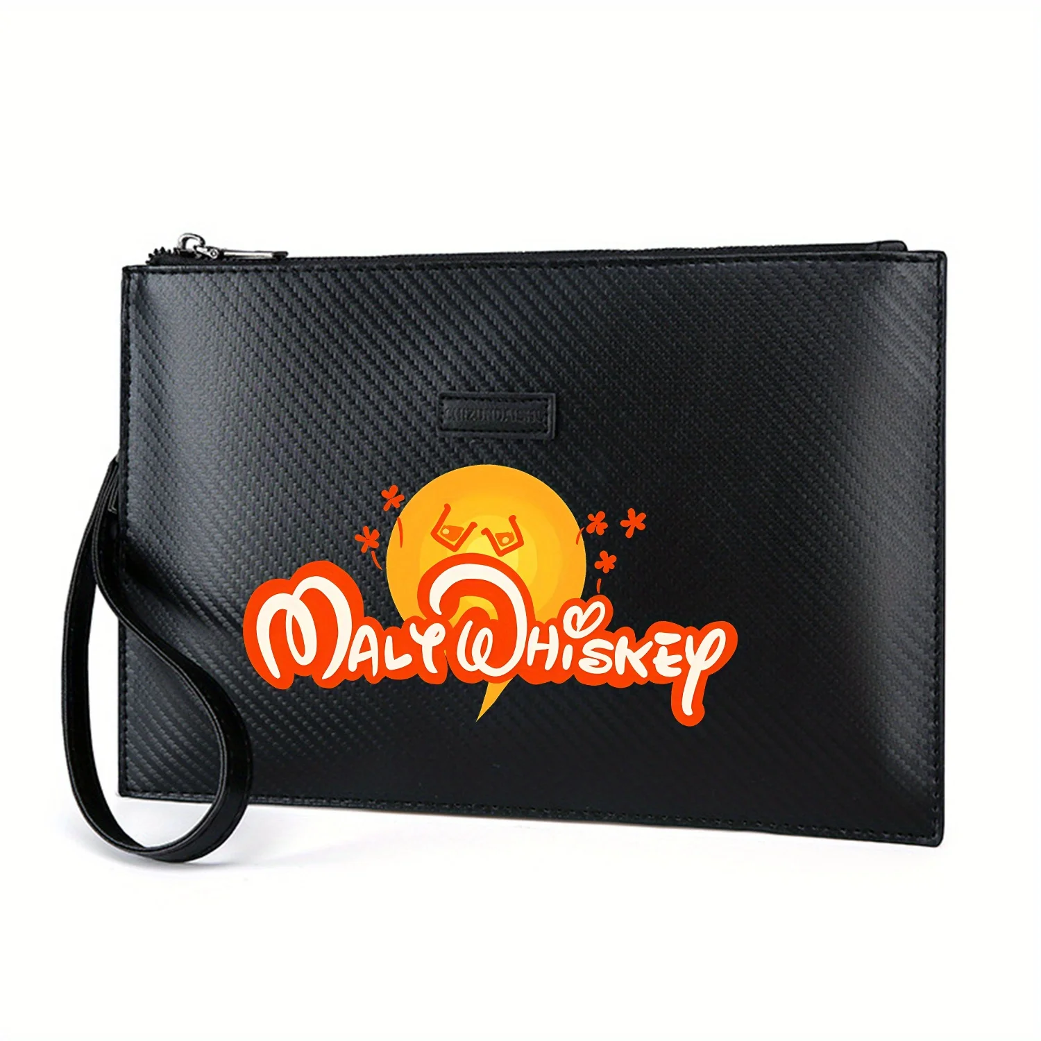 حقيبة يد رجالية أنيقة مطبوعة من جلد البولي يوريثان كؤوس مشروبات ونجوم وكلمات برتقالية عصرية وعملية للحمل اليومي