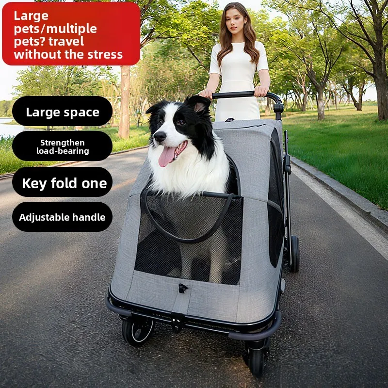 Pet Cart Medium Large Dog Cat Out Trolley One-click Folding Elderly Dog Cart