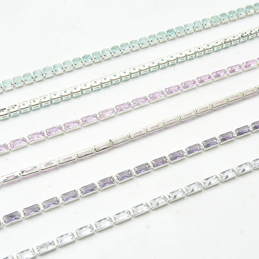 Stunning Zircon 3x6mm Rectangle Rhinestone 4mm Round Crystal Chain in Bracelet Diy Decoration Jewelry Clothing Accessories