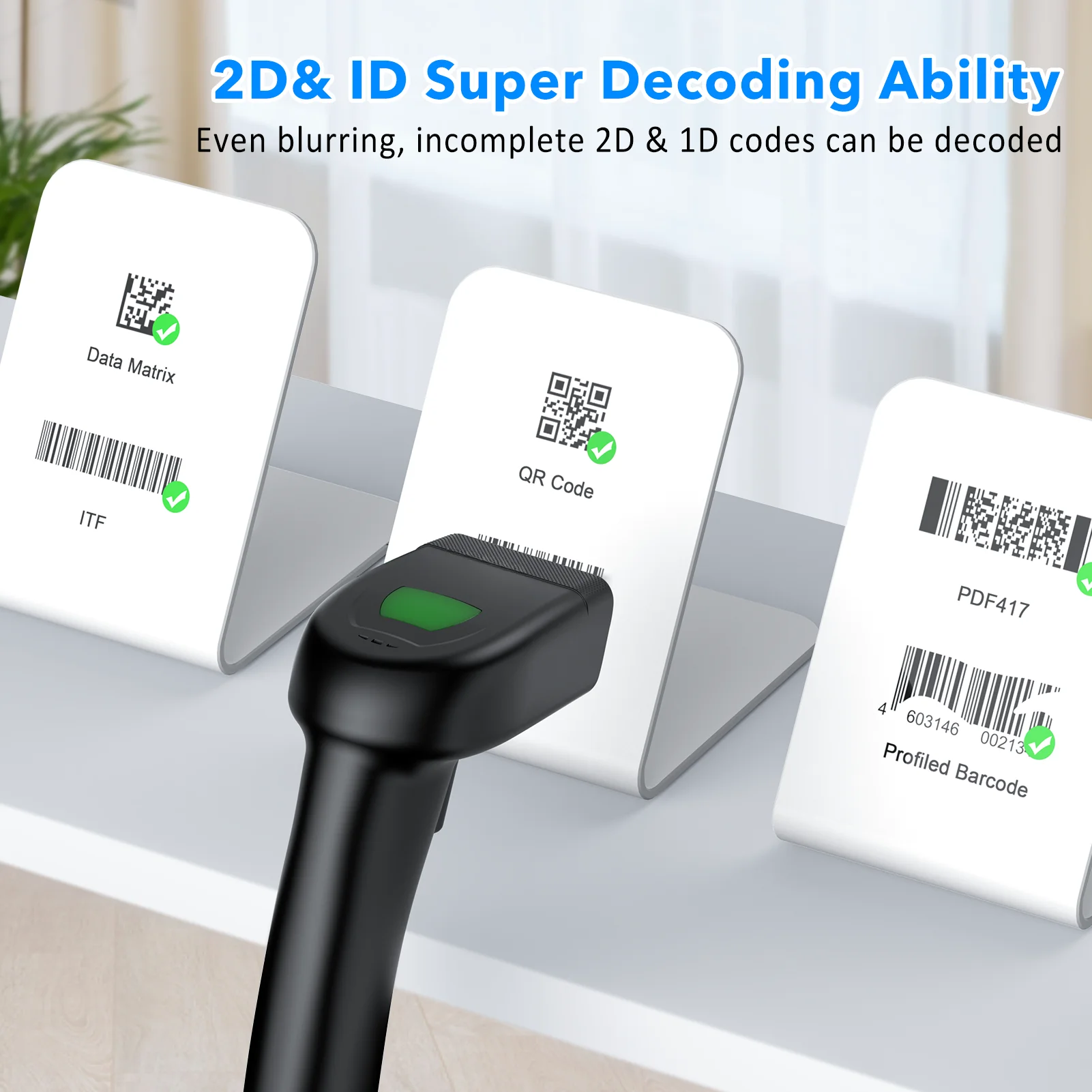 USB 2D ليزر ماسح الباركود المحمولة المحمولة CCD لسوبر ماركت مكتبة المستودعات