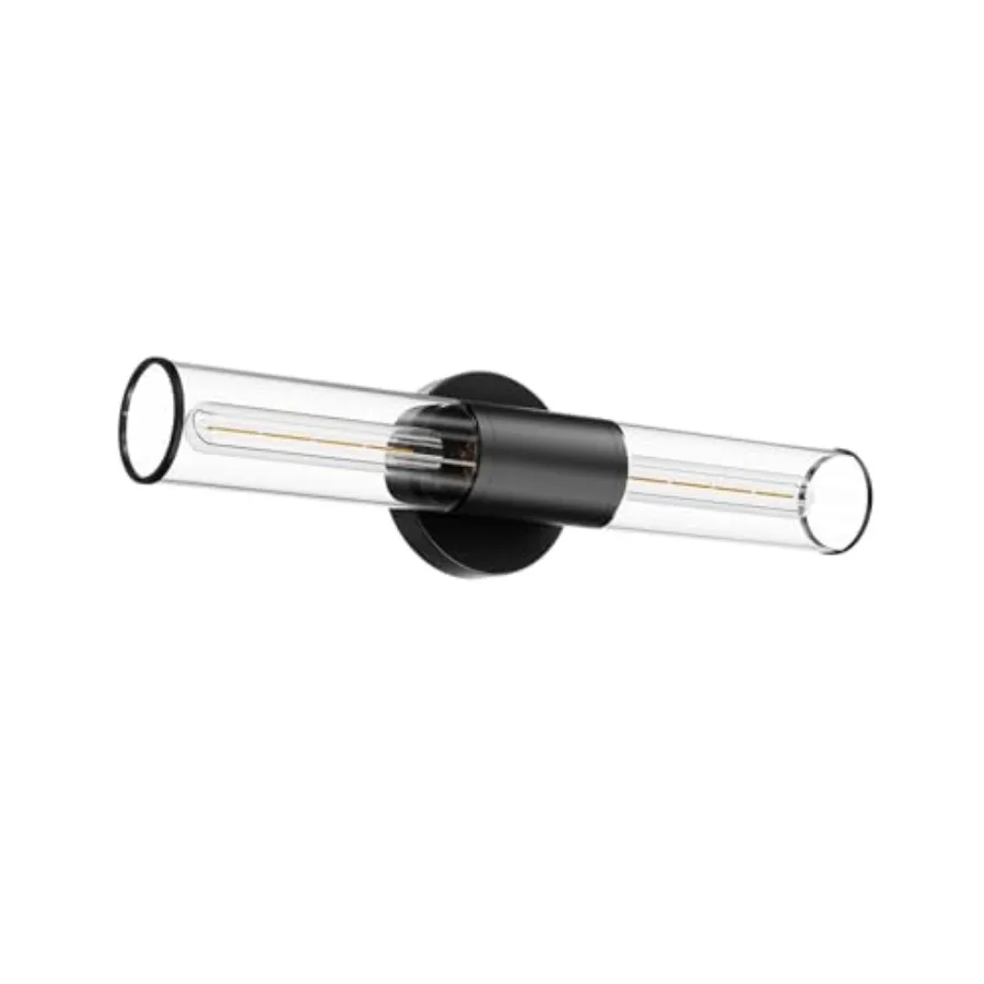 

Bathroom Vanity Light Fixture, 2-Light Black Wall Sconce Lighting Fixture with Clear Glass, Indoor E26 Stocket Wall Lamp for Mi