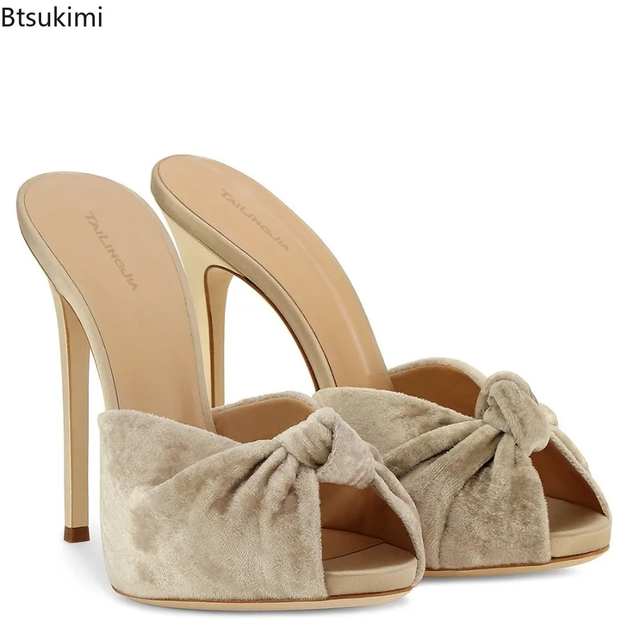 Women's Summer Elegant Slipper Sandals Open Toe High Heels Shoes Bow Ladies Party Casual Stilettos Footwear Customized Slippers