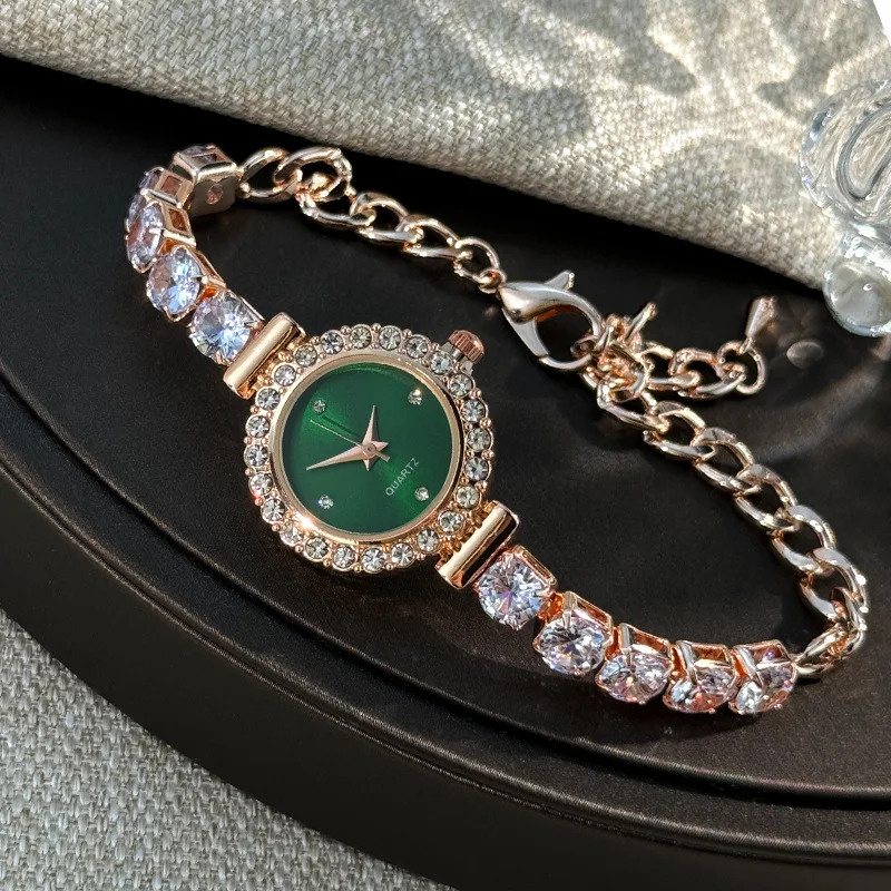 Vintage Rose Gold Fine Chain Women\'s Watch Luxury Rhinestone Quartz Watch Exquisite Jewelry for Wife Gift